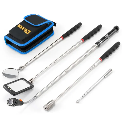 Juego de herramientas de recogida magnética telescópica, telescopio de espejo de inspección, linterna LED, accesorios geniales para hombres, Azul