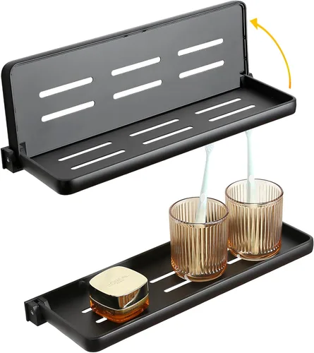 Vista 11 de Pequeño estante plegable de pared para baño y caravana, plegable a 90° e impermeable, pequeño estante de metal flotante para lavandería, inodoro