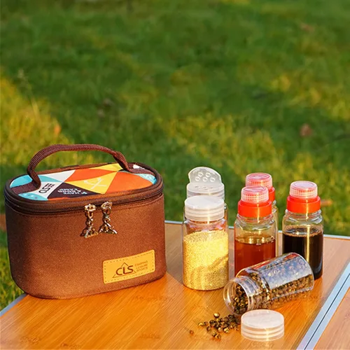 Vista 6 de Joyeee Kit de especias vacías para campamento, plástico seguro, PET, 3 botellas de especias líquidas de 2.7 onzas y 3 tarros de especias de 3.3