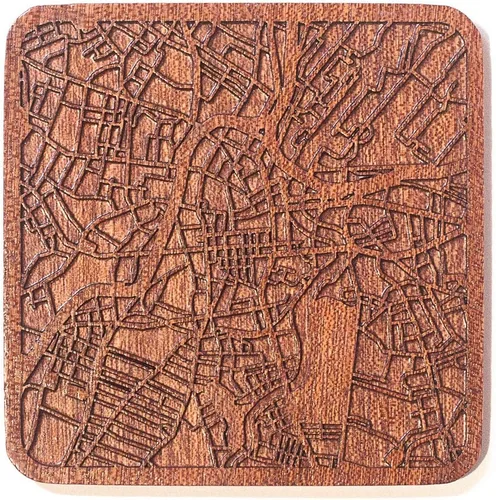 Vista 103 de Posavasos Amsterdam Map by O3 Design Studio, 1 pieza, posavasos de madera Sapele con mapa de la ciudad, hecho a mano, varias ciudades opcionales