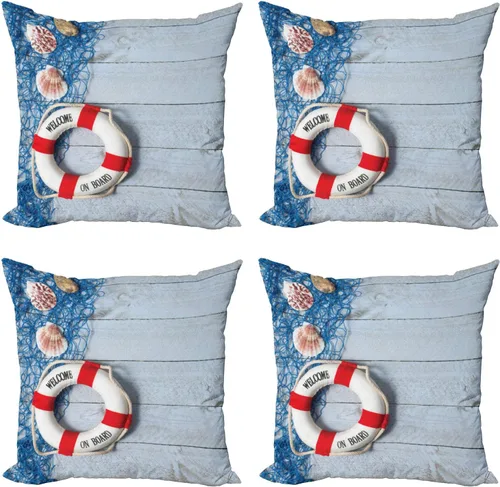 Vista 87 de Ambesonne Paquete de 4 fundas de cojín navideñas con cinta, ilustración de imagen de deseos navideños, impresión digital moderna de doble cara, 16