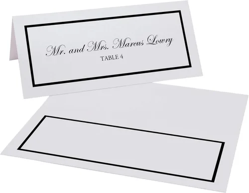 Vista 2 de Tarjetas de lugar imprimibles con borde de una sola línea, color negro (a elegir color), juego de 60 (10 hojas), impresoras láser y de inyección