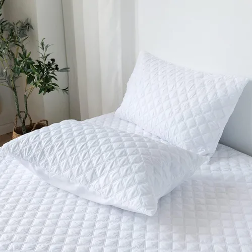 Vista 7 de jejeloiu Protector de colchón acolchado blanco, 100% impermeable, transpirable, tamaño Queen, protector de colchón de 14 pulgadas de profundidad