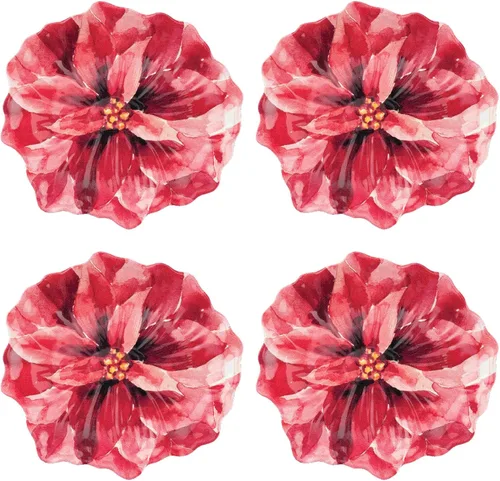 Vista 10 de UP UPware Poinsettias - Platos de postre de melamina, platos pequeños en forma de flores, para aperitivos, aperitivos y guarniciones, rosa, 7.5 x 7