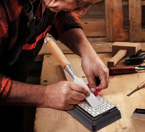 Vista 8 de Saker Piedra de afilar con herramienta de guía de afilado, juego de cinceles para carpintería, piedra aplanadora, sistema completo de afilado