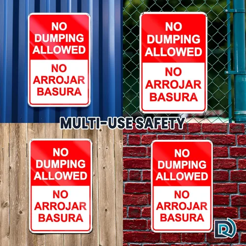 Vista 6 de Señales de No Dumping Propiedad Privada – Reflectante 8 x 12 in No Arrojar Basura Aluminio Inglés Español Clima Resistente a la decoloración UV No