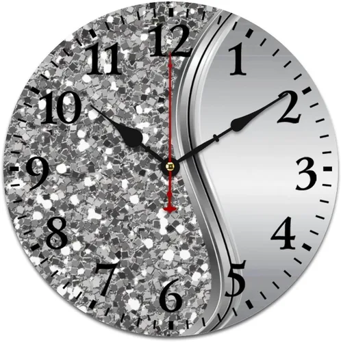 Mvirnsw Wall Clock, Silver Faux Glitter Glam Bling Wall Clocks Battery Operated Silent Non Ticking, Round Wooden Clocks Decorative for Bathroom,