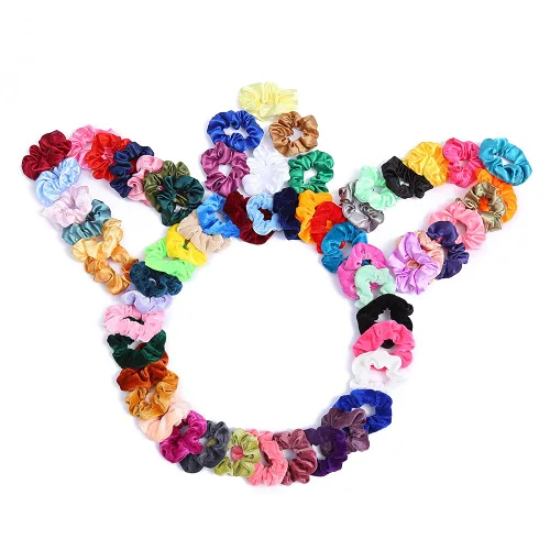 Vista 7 de 60 coleteros de terciopelo suave y satén para niñas y mujeres, lazos elásticos de seda para el cabello y accesorios con bolsa de regalo