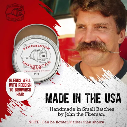 Vista 2 de Firehouse Moustache Wax - Fabricado en Estados Unidos - para dar forma a la barba y el bigote - Cera de barba para todo tipo de clima, perfumada