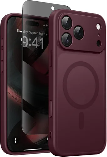 Vista 11 de GolbinBox - Funda magnética para iPhone 13 Pro Max, compatible con MagSafe, protección de cámara, protector de privacidad, funda translúcida mate, a