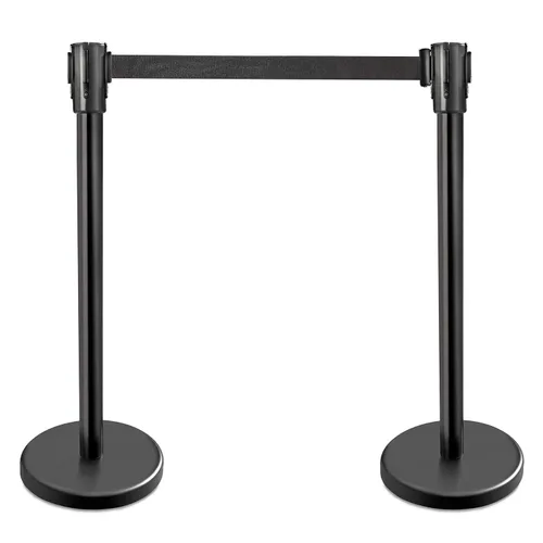 New Star Foodservice 54590. Soportes con cinturón retráctil de 6,5 pies con recubrimiento de pintura electrostática. 36 pulgadas de alto. (Paquete