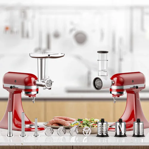 Vista 7 de Meat Grinder and Cheese Grater Attachment for KitchenAid Stand Mixer, Slicer Shredder & Meat Grinder with Sausage Stuffer, 2 Pcs for KitchenAid