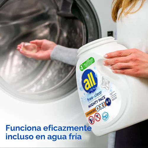 Vista 4 de all Mighty Pacs - Paquete de detergente para ropa sucia con quitamanchas y blanqueadores OXI, transparente, sin perfume y sin tintes, 56