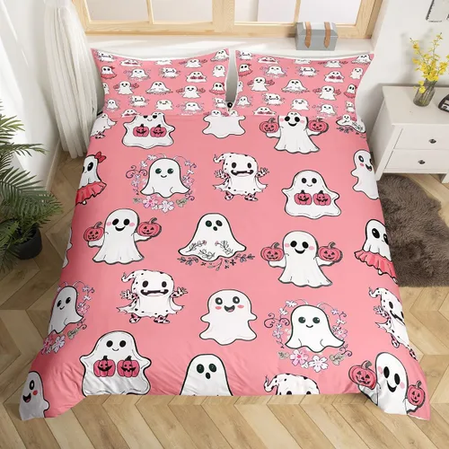 Vista 20 de Manfei Juego de funda de edredón con diseño de calabaza, tamaño individual, funda de edredón con 1 funda de almohada, juego de ropa de cama de 2