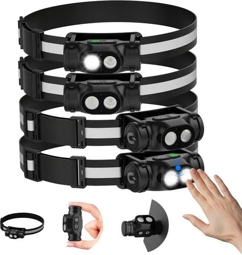Vista 11 de Linterna frontal recargable para correr, lámpara de cabeza brillante de alto lúmenes LED con sensor de movimiento, 4 modos, imán, linterna
