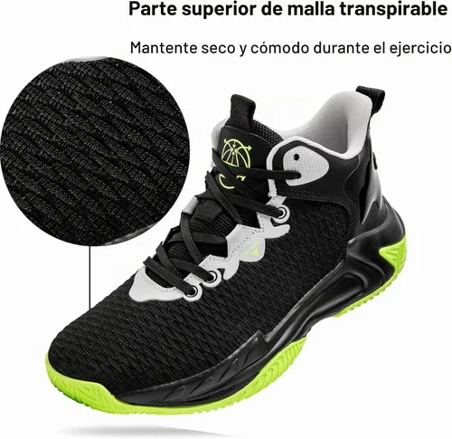 Vista 4 de Beita - Tenis de baloncesto para hombre, con parte superior alta, transpirables, antideslizantes Negro/Verde