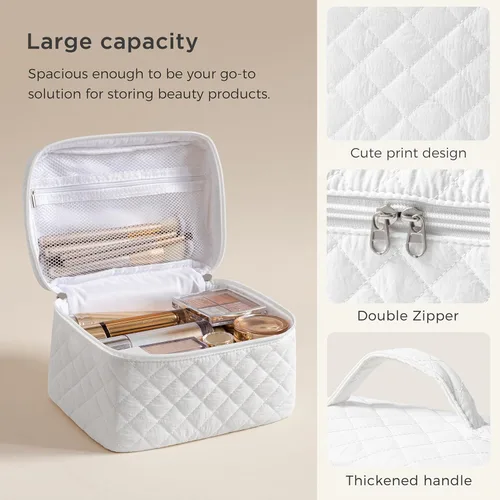 Vista 46 de HBselect Bolsa de Maquillaje Acolchada, Bolsa de Maquillaje Grande de Algodón para Viaje, Lindas Bolsas de Maquillaje con Flores Coquette, Bolsas