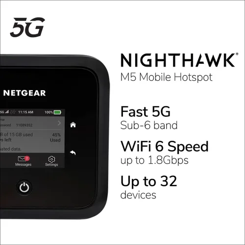 Vista 2 de NETGEAR Nighthawk M5 5G Hotspot móvil con WiFi 6 (MR5200) Router de punto de acceso inalámbrico 5G ultrarrápido Funciona mejor con AT&T y T-Mobile