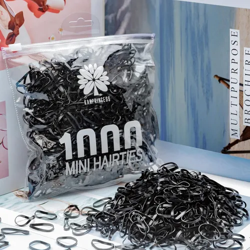 Vista 7 de KANPRINCESS 1000 bandas de goma para el cabello (negro)