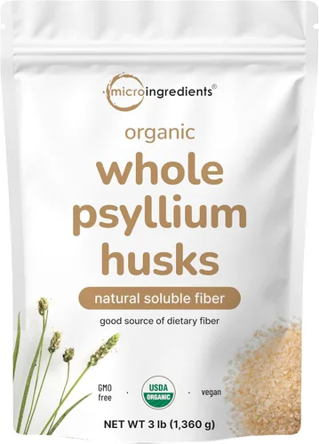 Micro Ingredients Cáscaras orgánicas de psyllium entero, 3 libras, suplemento de fibra soluble diario con prebióticos, cáscara de psyllium