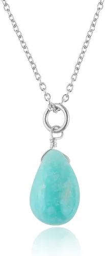 Amazonite Necklace, Healing Crystal Drop Gemstone Pendant Necklaces, Natural Spiritual Reiki Stone Jewelry for Friends Gemstone Size 10x18 mm Approx