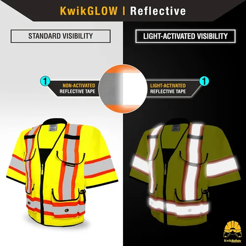 Vista 5 de KwikSafety Chaleco de seguridad Godfather Class 3 [amarillo, grande] + paquete de casco blanco con carcasa de tortuga