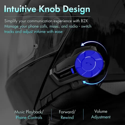 Vista 4 de BETOWEY Casco de motocicleta, auriculares Bluetooth, sistema de comunicación de casco B2X, intercomunicador Bluetooth de motocicleta con cancelación