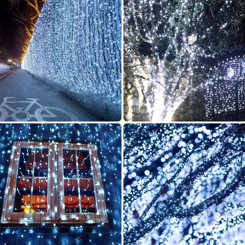 Vista 3 de Albelt - Paquete de 2 tiras de luces solares LED de 85 pies, 480 luces LED para exteriores, cable verde impermeable, 8 modos de iluminación, luces