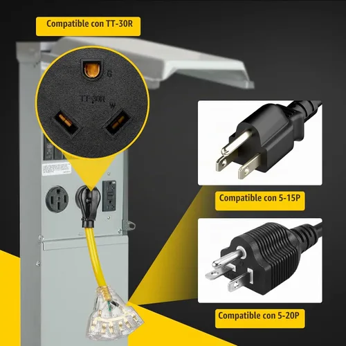 Vista 4 de Cable adaptador RV de 50 amperios a 20 amperios de 110 V, 4 clavijas NEMA 14-50P macho a 4 tomas de corriente 5-15R/5-20R hembra con clavijas