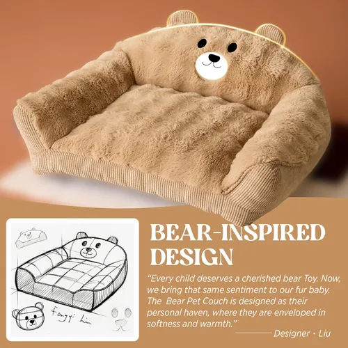 Vista 4 de LE SURE Cama para gatos para mascotas - Alfombrilla esponjosa para perros pequeños con diseño original de oso, sofá de apoyo para perros con funda