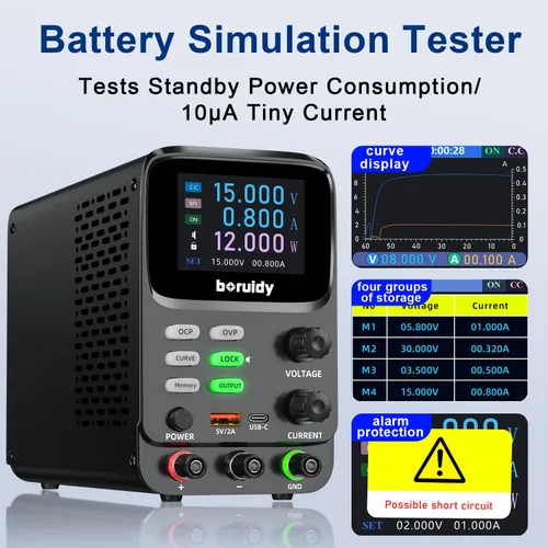 Vista 2 de Fuente de alimentación CC variable 30V 5A, pantalla TFT boruidy de 5 dígitos, pantalla 0.01mA 0.1mV, codificador de doble curva, fuente