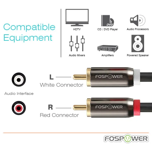 Vista 3 de FosPower Adaptador RCA en Y (3 pies), 1 RCA macho a 2 RCA macho corto y divisor en Y cable de audio estéreo digital para subwoofer, cine en casa