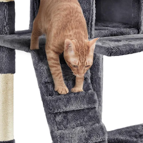 Vista 7 de Topeakmart Árbol de gato de 72 pulgadas para gatos de interior, torre de escalada de varios niveles con postes rascadores, 3 perchas, centro