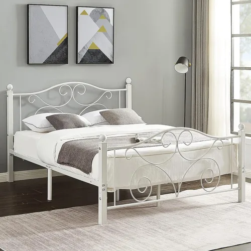 Vista 7 de VECELO Base de cama con dosel de metal, tamaño individual, base de colchón con plataforma de 4 pósteres con cabecero, soporte de listones de acero