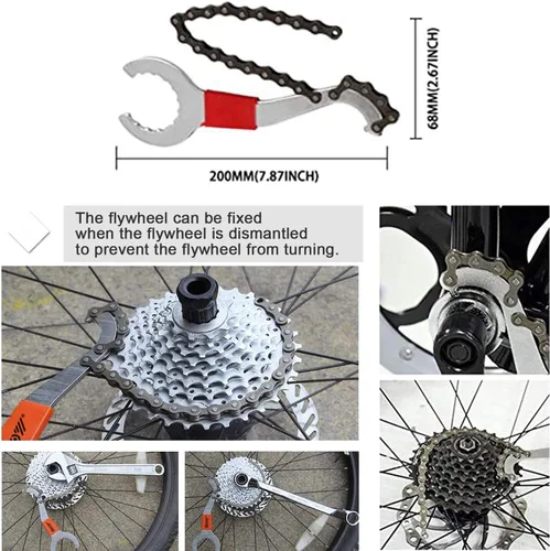 Vista 2 de ATGRS - Juego de 8 herramientas para bicicleta, herramienta de extracción de casete de bicicleta múltiple 3 en 1 con látigo de cadena y llave