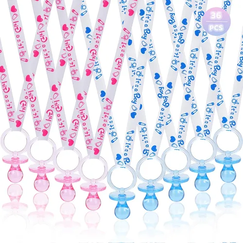 Collar de 36 chupetes de baby shower, collar de chupete de acrílico, collar de chupete para baby shower, niños y niñas, regalos de fiesta Z-36-Rosa