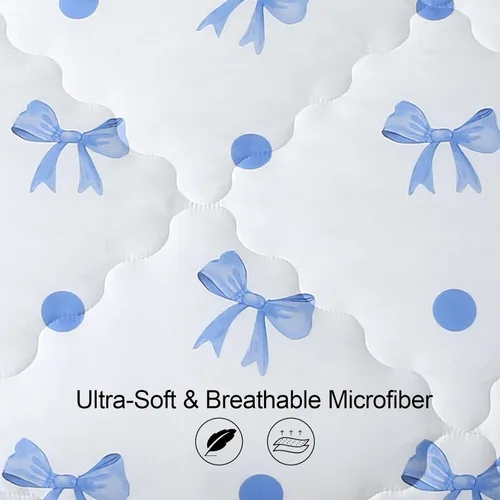 Vista 3 de Wajade Juego de edredón de 7 piezas con lazo azul para niñas, juego de ropa de cama tamaño individual con sábana y 2 fundas de almohada, 2 fundas