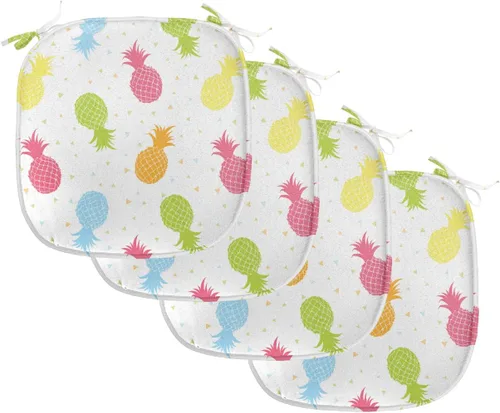 Vista 46 de Lunarable Juego de 4 cojines de asiento para silla, diseño de pétalos de flores de iris florecientes, arte de forma desgastada, acolchado de asiento