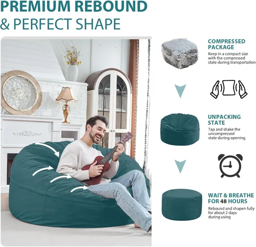 Vista 442 de Puf de 5 pies, puf grande con relleno de espuma viscoelástica, sofá puff esponjoso con funda de terciopelo holandés, puf redondo para sala de estar
