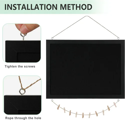 Vista 5 de DOLLAR BOSS - Tablero de corcho negro con lino de doble cara de 16 x 12 pulgadas, para paredes, marco de madera, para colgar, tablero de corcho