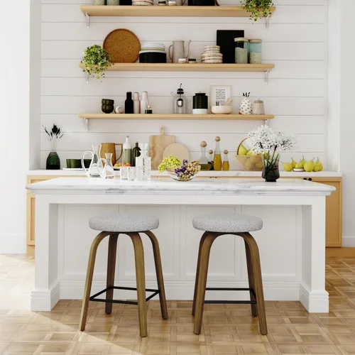 Vista 14 de Juego de 2 taburetes de bar, taburetes de bar sin respaldo de altura de mostrador, taburetes de bar giratorios de 26 pulgadas, silla de cocina