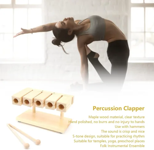 Vista 3 de Wood Percussion Block 5 Tones Rhythm Maple Blocks with Hammer, Music Percussion Instrument, Hand Polished Clappers for National Opera Music, Folk