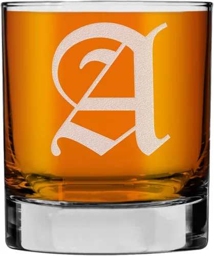 Monograma grabado de 11 onzas Rocks Old Fashioned Lowball Glass para whisky Scotch Bourbon (letra A) – Regalos de bourbon personalizados de la A-Z