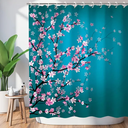 Vista 10 de LIVILAN Cortina de ducha con flores rosas y grises, cortinas de ducha florales de acuarela con ganchos, tela blanca y gris, decoración de baño