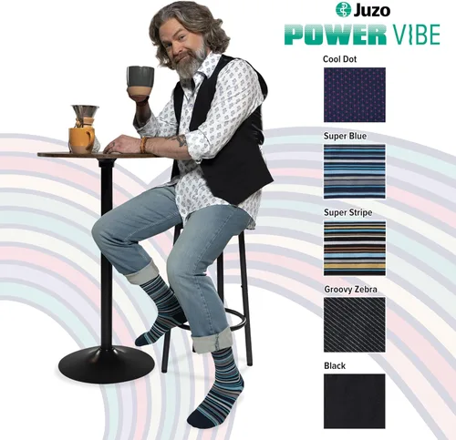 Vista 4 de Juzo Power Vibe Calcetines de compresión prémium para hombres y mujeres, 15-20 mmHg, Groovy Zebra, M