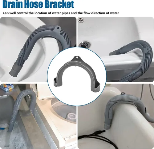 Vista 4 de Soporte para manguera de drenaje de lavadora en forma de U - Gancho para manguera de drenaje en forma de U compatible con mangueras de drenaje