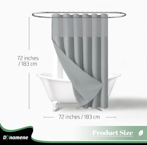 Vista 798 de Cortina de ducha de tela Dynamene verde oscuro - Cortinas de baño de tela de nido de abeja texturizadas resistentes, juego de cortinas de baño