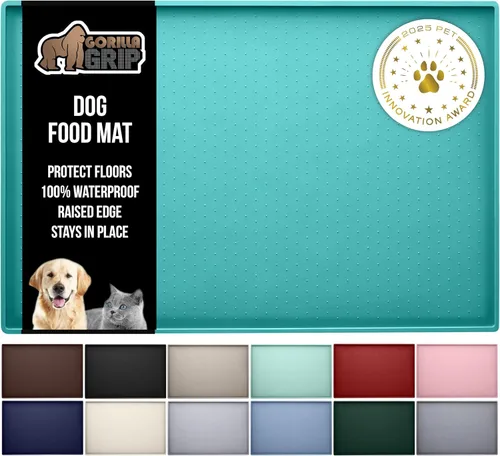 Vista 40 de GORILLA GRIP Alfombrilla para mascotas 100% impermeable con bordes elevados de silicona sin BPA, alfombrillas para comida de gatos y perros que