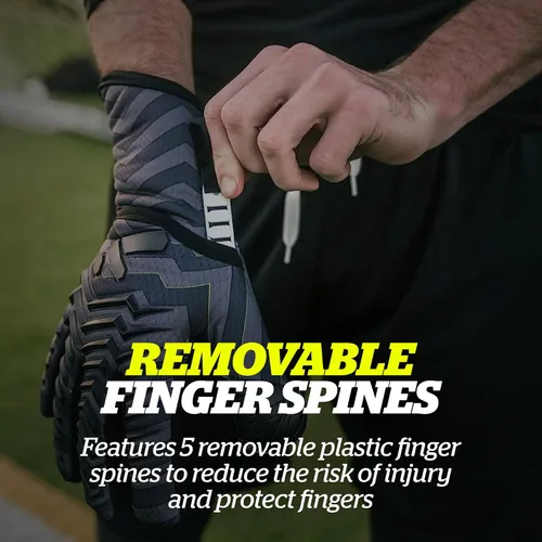 Vista 5 de Guantes de portero Storelli Electric, protección de mano de alto impacto con 5 espinas de dedo extraíbles y correa de muñeca