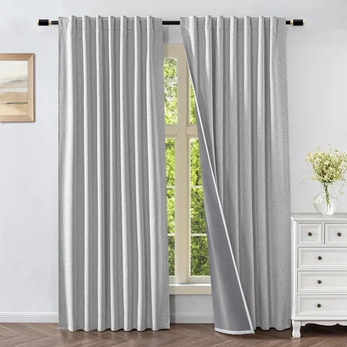 Vista 37 de Cortinas opacas para sala de estar, 100% cortinas opacas de 72 pulgadas de largo, juego de 2 paneles, cortinas con aislamiento térmico, pestaña